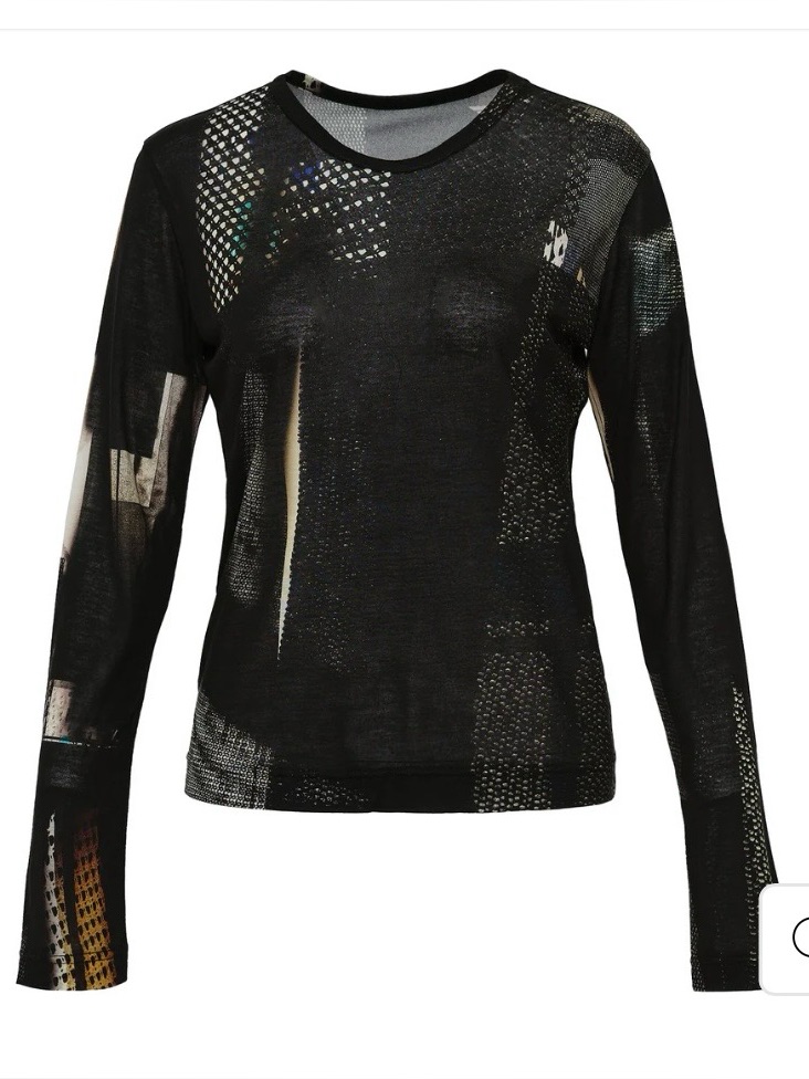 Yâs Lyocell Dark Neon Print Round Neck Long Sleeve Top